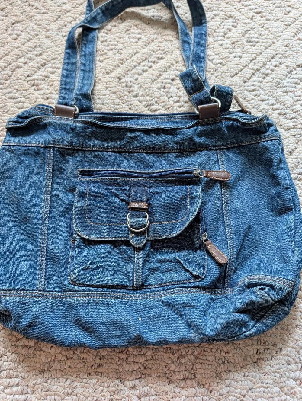 Vintage Y2K 2000s Denim Utility Pocket Tote Bag Purse Grunge 90s Aesthetic Vtg